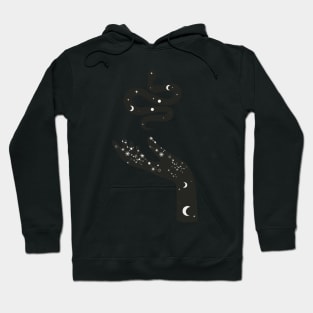 Crescent Moon and Snake With Moon Phases and Wild Flowers Held By Celestial Hand Hoodie